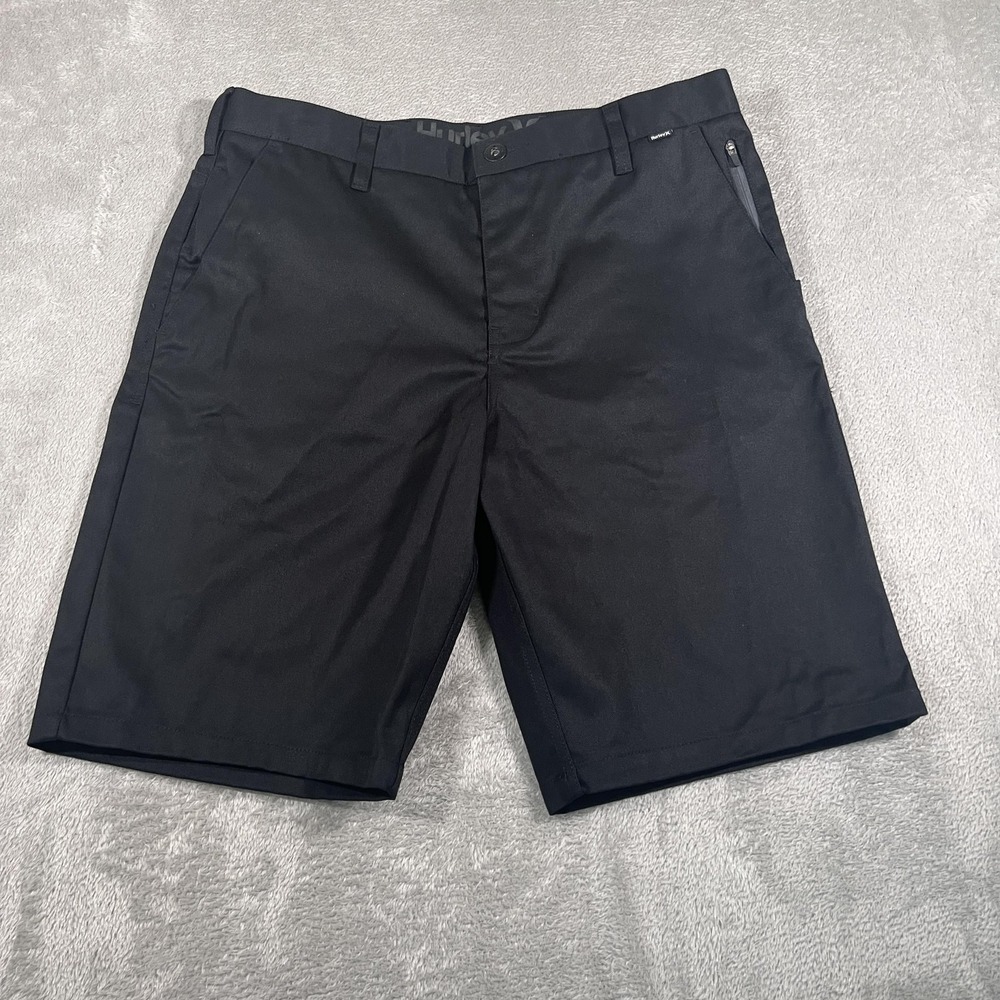 Hurley Walking Shorts Mens 34 Black Chino Casual Zip Fly Poly Cotton MWS001530